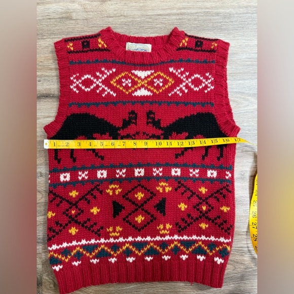 Vintage Knit Wool Vest, fighting elk deer design Size S - Picture 7 of 7